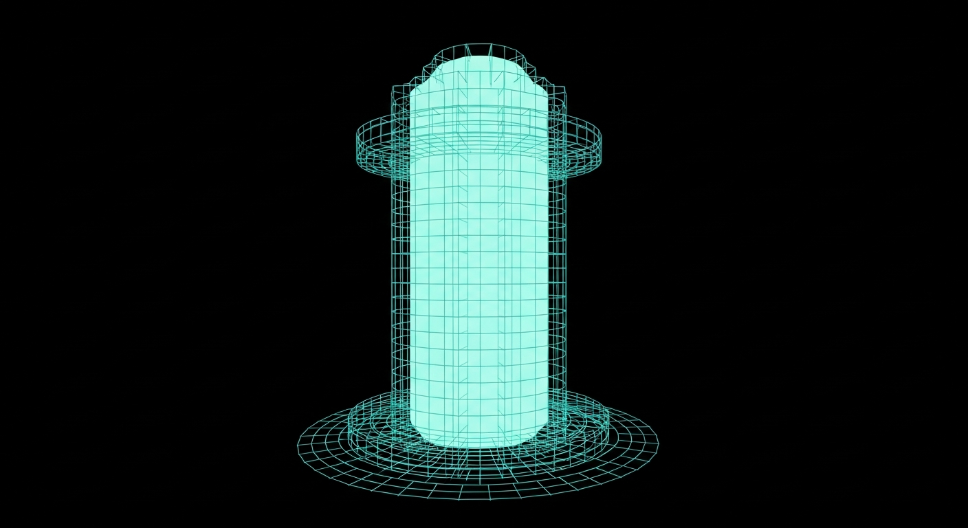 A monumental crystalline tower of light inside concentric protective rings, representing enterprise-grade isolated memory.